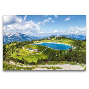 Premium Textil-Leinwand 120 x 80 cm Quer-Format Beeindruckende Landschaft des Totengebirges und dem Speichersee auf der Höss in Hinterstoder | Wandbild, HD-Bild auf Keilrahmen, Fertigbild auf hochwertigem Vlies, Leinwanddruck von Markus Schieder