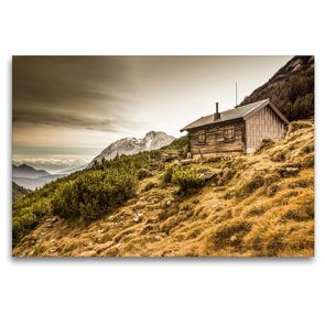 Premium Textil-Leinwand 120 x 80 cm Quer-Format Berghütte im Wettersteingebirge | Wandbild, HD-Bild auf Keilrahmen, Fertigbild auf hochwertigem Vlies, Leinwanddruck von Maik Major