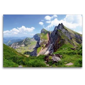 Premium Textil-Leinwand 120 x 80 cm Quer-Format Blick ins Rofangebirge | Wandbild, HD-Bild auf Keilrahmen, Fertigbild auf hochwertigem Vlies, Leinwanddruck von Anja Frost