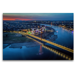 Premium Textil-Leinwand 120 x 80 cm Quer-Format Blick vom Rheinturm Düsseldorf | Wandbild, HD-Bild auf Keilrahmen, Fertigbild auf hochwertigem Vlies, Leinwanddruck von Alexander Gründel