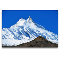 Premium Textil-Leinwand 120 x 80 cm Quer-Format Blick zum 8163 m hohen Manaslu von der Region um Samagaon (3500 m) | Wandbild, HD-Bild auf Keilrahmen, Fertigbild auf hochwertigem Vlies, Leinwanddruck von Ulrich Senff