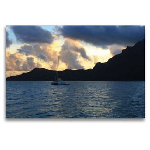 Premium Textil-Leinwand 120 x 80 cm Quer-Format Bora Bora in der Südsee bei Nacht | Wandbild, HD-Bild auf Keilrahmen, Fertigbild auf hochwertigem Vlies, Leinwanddruck von Jana Thiem-Eberitsch