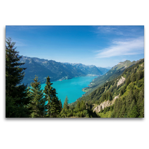 Premium Textil-Leinwand 120 x 80 cm Quer-Format Brienzersee von oben | Wandbild, HD-Bild auf Keilrahmen, Fertigbild auf hochwertigem Vlies, Leinwanddruck von Stefanie und Philipp Kellmann