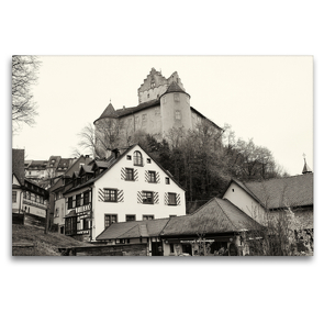 Premium Textil-Leinwand 120 x 80 cm Quer-Format Burg Meersburg über dem Bodensee | Wandbild, HD-Bild auf Keilrahmen, Fertigbild auf hochwertigem Vlies, Leinwanddruck von Andreas Riedmiller