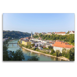 Premium Textil-Leinwand 120 x 80 cm Quer-Format Burghausen, Stadtblick vom Waldgasthof in Duttendorf | Wandbild, HD-Bild auf Keilrahmen, Fertigbild auf hochwertigem Vlies, Leinwanddruck von N N