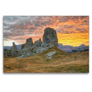 Premium Textil-Leinwand 120 x 80 cm Quer-Format Cinque Torri in den Dolomiten | Wandbild, HD-Bild auf Keilrahmen, Fertigbild auf hochwertigem Vlies, Leinwanddruck von Michael Valjak