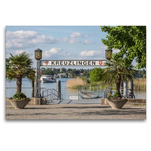 Premium Textil-Leinwand 120 x 80 cm Quer-Format Der Hafen von Kreuzlingen am Bodensee | Wandbild, HD-Bild auf Keilrahmen, Fertigbild auf hochwertigem Vlies, Leinwanddruck von Gabi Emser und Rainer Awiszus-Emser