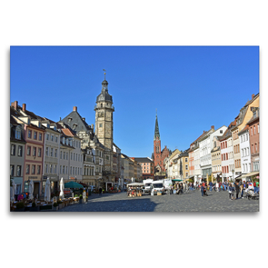 Premium Textil-Leinwand 120 x 80 cm Quer-Format Der Markt mit dem 1562 bis 1564 erbauten Rathaus und der Brüderkirche | Wandbild, HD-Bild auf Keilrahmen, Fertigbild auf hochwertigem Vlies, Leinwanddruck von Ulrich Senff