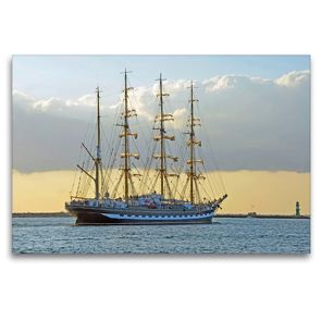 Premium Textil-Leinwand 120 x 80 cm Quer-Format Die 114 m lange russische Viermastbark „Kruzenshtern“ passiert die Warnemünder Westmole | Wandbild, HD-Bild auf Keilrahmen, Fertigbild auf hochwertigem Vlies, Leinwanddruck von Ulrich Senff