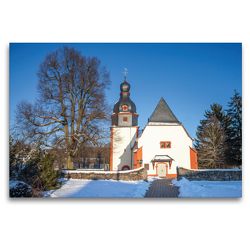 Premium Textil-Leinwand 120 x 80 cm Quer-Format Die alte Dorfkirche von Niederseelbach im Winter | Wandbild, HD-Bild auf Keilrahmen, Fertigbild auf hochwertigem Vlies, Leinwanddruck von Christian Müringer