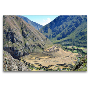 Premium Textil-Leinwand 120 x 80 cm Quer-Format Die Inkasiedlung Llactapata am Beginn des Inka-Trails | Wandbild, HD-Bild auf Keilrahmen, Fertigbild auf hochwertigem Vlies, Leinwanddruck von N N