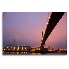 Premium Textil-Leinwand 120 x 80 cm Quer-Format Die Köhlbrandbrücke in der Dämmerung | Wandbild, HD-Bild auf Keilrahmen, Fertigbild auf hochwertigem Vlies, Leinwanddruck von Norbert J. Sülzner / NJS-Photographie