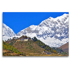 Premium Textil-Leinwand 120 x 80 cm Quer-Format Die Ribung Gompa in Lhogaon, das größte Kloster im Manaslu-Gebiet, liegt auf 3100 m Höhe | Wandbild, HD-Bild auf Keilrahmen, Fertigbild auf hochwertigem Vlies, Leinwanddruck von Ulrich Senff