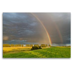 Premium Textil-Leinwand 120 x 80 cm Quer-Format Doppelter Regenbogen am Abendhimmel | Wandbild, HD-Bild auf Keilrahmen, Fertigbild auf hochwertigem Vlies, Leinwanddruck von Rolf Pötsch