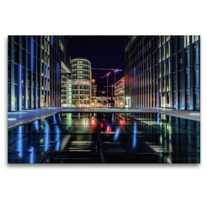 Premium Textil-Leinwand 120 x 80 cm Quer-Format Düsseldorfer Hyatt bei Nacht | Wandbild, HD-Bild auf Keilrahmen, Fertigbild auf hochwertigem Vlies, Leinwanddruck von Alexander Gründel