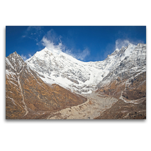 Premium Textil-Leinwand 120 x 80 cm Quer-Format Eisiger Wind am schneebedeckten Gipfel des Langtang Lirung | Wandbild, HD-Bild auf Keilrahmen, Fertigbild auf hochwertigem Vlies, Leinwanddruck von CALVENDO