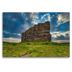 Premium Textil-Leinwand 120 x 80 cm Quer-Format Eyjan Felsen in Asbyrgi | Wandbild, HD-Bild auf Keilrahmen, Fertigbild auf hochwertigem Vlies, Leinwanddruck von Michael Zech Fotografie