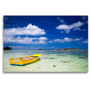 Premium Textil-Leinwand 120 x 80 cm Quer-Format Fischerboot an der Anse Forbans / Mahe / Seychellen | Wandbild, HD-Bild auf Keilrahmen, Fertigbild auf hochwertigem Vlies, Leinwanddruck von Janita Webeler