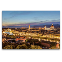 Premium Textil-Leinwand 120 x 80 cm Quer-Format Florenz am Abend | Wandbild, HD-Bild auf Keilrahmen, Fertigbild auf hochwertigem Vlies, Leinwanddruck von Michael Valjak