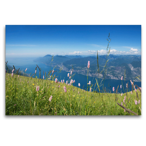 Premium Textil-Leinwand 120 x 80 cm Quer-Format Gardasee Blick Monte Baldo | Wandbild, HD-Bild auf Keilrahmen, Fertigbild auf hochwertigem Vlies, Leinwanddruck von SusaZoom