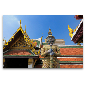 Premium Textil-Leinwand 120 x 80 cm Quer-Format Guards, at Wat Phra Kaeo within The Grand Palace, Old City, Bangkok | Wandbild, HD-Bild auf Keilrahmen, Fertigbild auf hochwertigem Vlies, Leinwanddruck von Christian Heeb