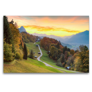 Premium Textil-Leinwand 120 x 80 cm Quer-Format Herbst in Wamberg bei Garmisch-Partenkirchen | Wandbild, HD-Bild auf Keilrahmen, Fertigbild auf hochwertigem Vlies, Leinwanddruck von Michael Valjak