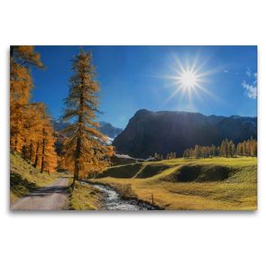 Premium Textil-Leinwand 120 x 80 cm Quer-Format Herbstlandschaft Malerisches Sertigtal in den Schweizer Alpen | Wandbild, HD-Bild auf Keilrahmen, Fertigbild auf hochwertigem Vlies, Leinwanddruck von SusaZoom