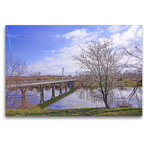 Premium Textil-Leinwand 120 x 80 cm Quer-Format Herrenkrugbrücke in Magdeburg über die Elbe | Wandbild, HD-Bild auf Keilrahmen, Fertigbild auf hochwertigem Vlies, Leinwanddruck von Beate Bussenius