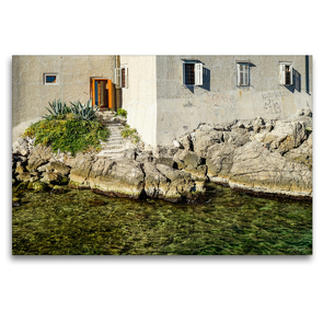 Premium Textil-Leinwand 120 x 80 cm Quer-Format Idyllische Festungsnische am Hafen der Stadt Krk | Wandbild, HD-Bild auf Keilrahmen, Fertigbild auf hochwertigem Vlies, Leinwanddruck von Silke Liedtke Reisefotografie