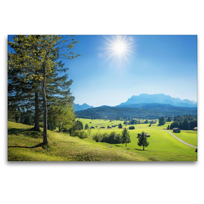 Premium Textil-Leinwand 120 x 80 cm Quer-Format Idyllische Landschaft mit Bergblick Oberbayern | Wandbild, HD-Bild auf Keilrahmen, Fertigbild auf hochwertigem Vlies, Leinwanddruck von SusaZoom