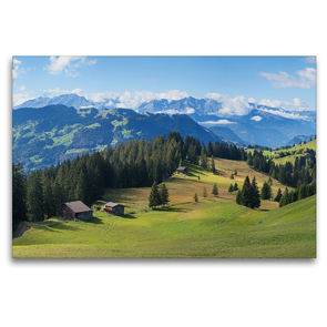 Premium Textil-Leinwand 120 x 80 cm Quer-Format Idyllische Schweizer Alpenlandschaft Stelserberg im Prättigau | Wandbild, HD-Bild auf Keilrahmen, Fertigbild auf hochwertigem Vlies, Leinwanddruck von SusaZoom