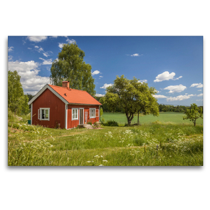 Premium Textil-Leinwand 120 x 80 cm Quer-Format Idyllisches, kleines Sommerhaus in Schweden | Wandbild, HD-Bild auf Keilrahmen, Fertigbild auf hochwertigem Vlies, Leinwanddruck von Christian Müringer