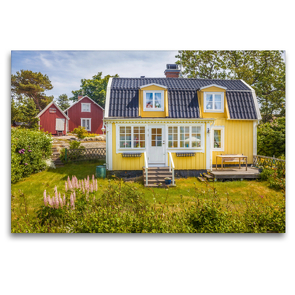 Premium Textil-Leinwand 120 x 80 cm Quer-Format Idyllisches Sommerhaus in Landsort auf der Schären-Insel Öja | Wandbild, HD-Bild auf Keilrahmen, Fertigbild auf hochwertigem Vlies, Leinwanddruck von Christian Müringer