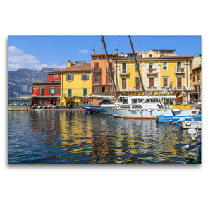 Premium Textil-Leinwand 120 x 80 cm Quer-Format Im Hafen von Malcesine | Wandbild, HD-Bild auf Keilrahmen, Fertigbild auf hochwertigem Vlies, Leinwanddruck von Reinhard Sock