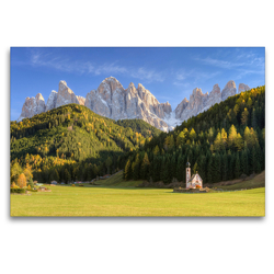 Premium Textil-Leinwand 120 x 80 cm Quer-Format Kirche St. Johann in Ranui im Villnösstal in Südtirol | Wandbild, HD-Bild auf Keilrahmen, Fertigbild auf hochwertigem Vlies, Leinwanddruck von Michael Valjak