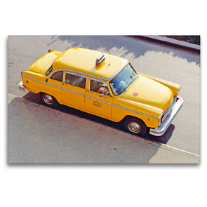 Premium Textil-Leinwand 120 x 80 cm Quer-Format Klassiker: Ein Checker Yellow Cab in New York | Wandbild, HD-Bild auf Keilrahmen, Fertigbild auf hochwertigem Vlies, Leinwanddruck von CALVENDO