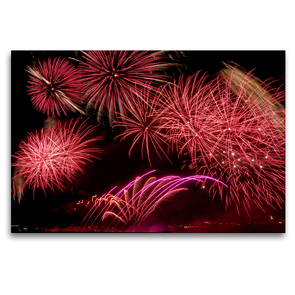 Premium Textil-Leinwand 120 x 80 cm Quer-Format Kölner Lichter – Sinfonie in Rot | Wandbild, HD-Bild auf Keilrahmen, Fertigbild auf hochwertigem Vlies, Leinwanddruck von Elisabeth Schittenhelm