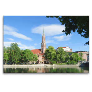 Premium Textil-Leinwand 120 x 80 cm Quer-Format Landshut – Blick auf die Stadt mit St. Martin | Wandbild, HD-Bild auf Keilrahmen, Fertigbild auf hochwertigem Vlies, Leinwanddruck von Angelika Keller