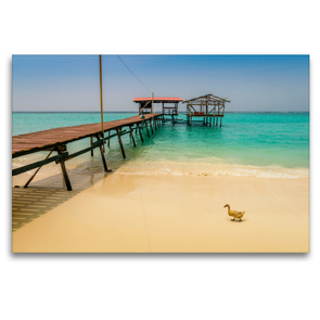 Premium Textil-Leinwand 120 x 80 cm Quer-Format Mantanani Island – Strandspaziergang | Wandbild, HD-Bild auf Keilrahmen, Fertigbild auf hochwertigem Vlies, Leinwanddruck von Arne Wünsche