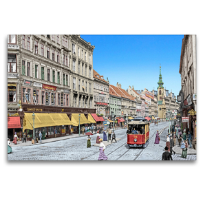 Premium Textil-Leinwand 120 x 80 cm Quer-Format Mariahilferstraße 1908 (Koloration aus Schwarzweißfotografie) | Wandbild, HD-Bild auf Keilrahmen, Fertigbild auf hochwertigem Vlies, Leinwanddruck von André Tetsch