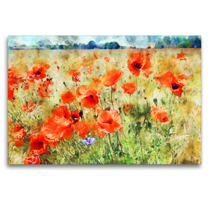 Premium Textil-Leinwand 120 x 80 cm Quer-Format Mohnblumen auf einem Feld. | Wandbild, HD-Bild auf Keilrahmen, Fertigbild auf hochwertigem Vlies, Leinwanddruck von Anja Frost