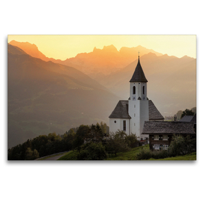 Premium Textil-Leinwand 120 x 80 cm Quer-Format Montafon – Kirche Maria Empfängnis in Innerberg | Wandbild, HD-Bild auf Keilrahmen, Fertigbild auf hochwertigem Vlies, Leinwanddruck von Andreas Riedmiller