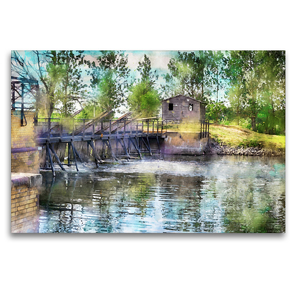 Premium Textil-Leinwand 120 x 80 cm Quer-Format Nadelwehr an der Havel bei Gülpe | Wandbild, HD-Bild auf Keilrahmen, Fertigbild auf hochwertigem Vlies, Leinwanddruck von Anja Frost