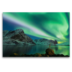 Premium Textil-Leinwand 120 x 80 cm Quer-Format Nordlicht Norwegen | Wandbild, HD-Bild auf Keilrahmen, Fertigbild auf hochwertigem Vlies, Leinwanddruck von Johann Schörkhuber