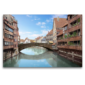 Premium Textil-Leinwand 120 x 80 cm Quer-Format Nürnberg – Fleischbrücke um 1900 | Wandbild, HD-Bild auf Keilrahmen, Fertigbild auf hochwertigem Vlies, Leinwanddruck von André Tetsch