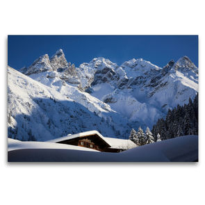 Premium Textil-Leinwand 120 x 80 cm Quer-Format Oberstdorf – Allgäuer Alpen mit Trettachspitze, Mädelgabel und Hochfrottspitze | Wandbild, HD-Bild auf Keilrahmen, Fertigbild auf hochwertigem Vlies, Leinwanddruck von Andreas Riedmiller