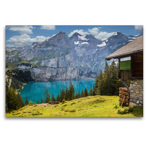 Premium Textil-Leinwand 120 x 80 cm Quer-Format Öschinensee Schweiz | Wandbild, HD-Bild auf Keilrahmen, Fertigbild auf hochwertigem Vlies, Leinwanddruck von Stefan Widerstein – SteWi.info