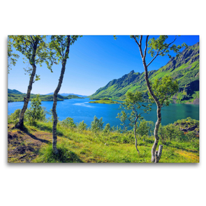 Premium Textil-Leinwand 120 x 80 cm Quer-Format Panorama am Ytterfjord | Wandbild, HD-Bild auf Keilrahmen, Fertigbild auf hochwertigem Vlies, Leinwanddruck von Gisela Scheffbuch