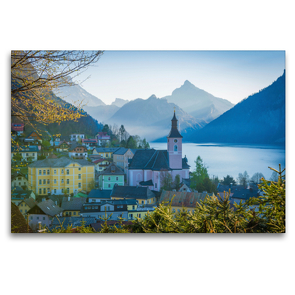 Premium Textil-Leinwand 120 x 80 cm Quer-Format Pfarrkirche in Ebensee | Wandbild, HD-Bild auf Keilrahmen, Fertigbild auf hochwertigem Vlies, Leinwanddruck von Martin Wasilewski