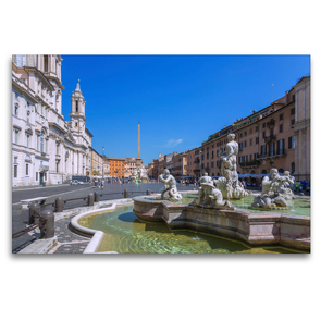 Premium Textil-Leinwand 120 x 80 cm Quer-Format Piazza Navona mit Neptunbrunnen und Vierströmebrunnen | Wandbild, HD-Bild auf Keilrahmen, Fertigbild auf hochwertigem Vlies, Leinwanddruck von Hanna Wagner